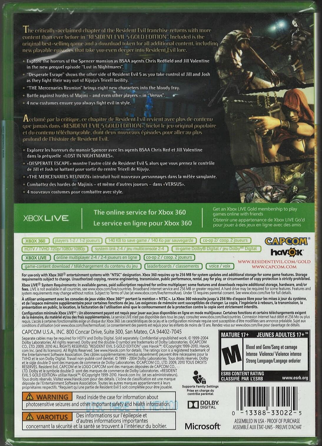 Resident Evil 5: (Gold Edition) - Xbox 360