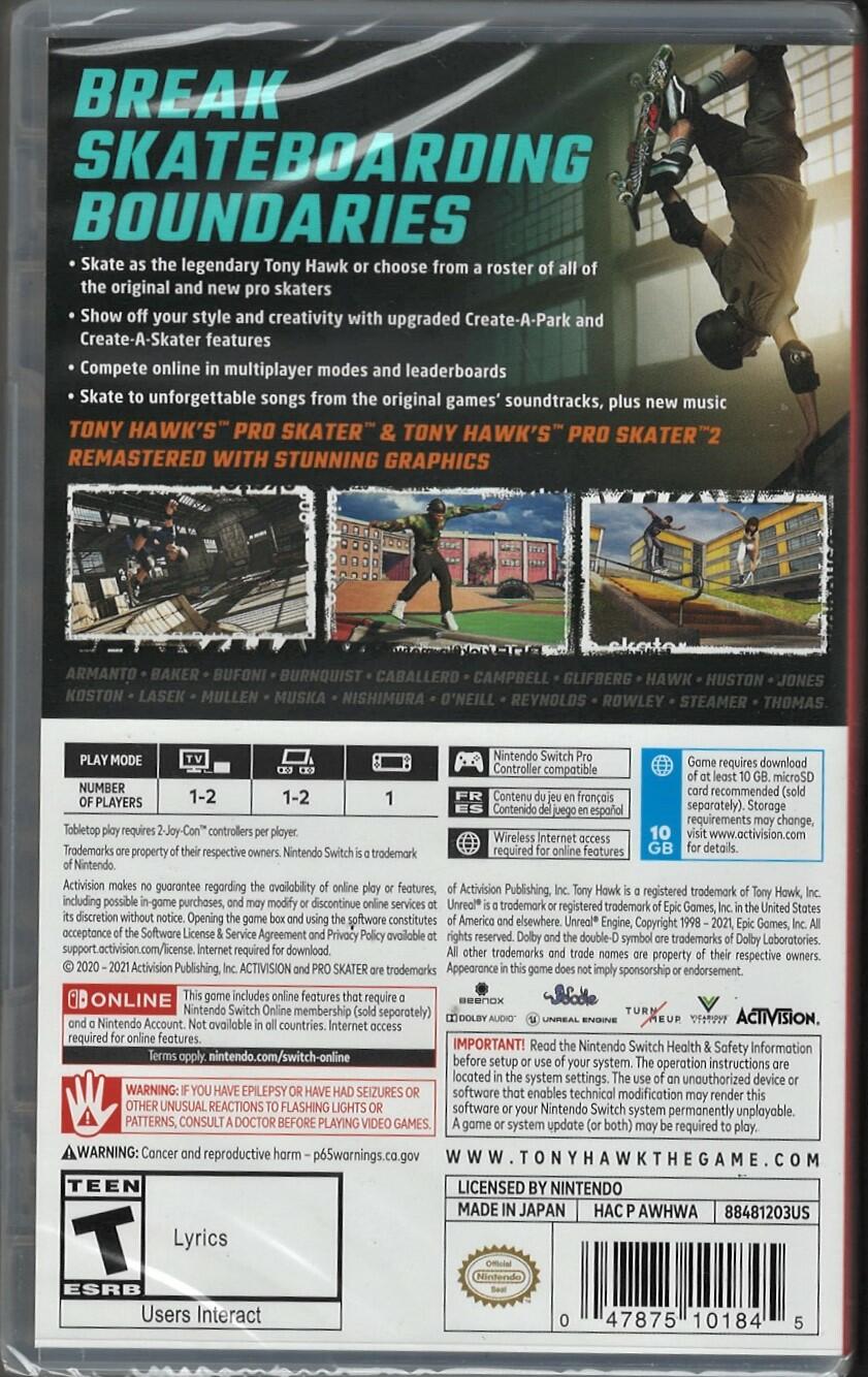 Tony Hawk's Pro Skater 1 + 2 - Nintendo Switch