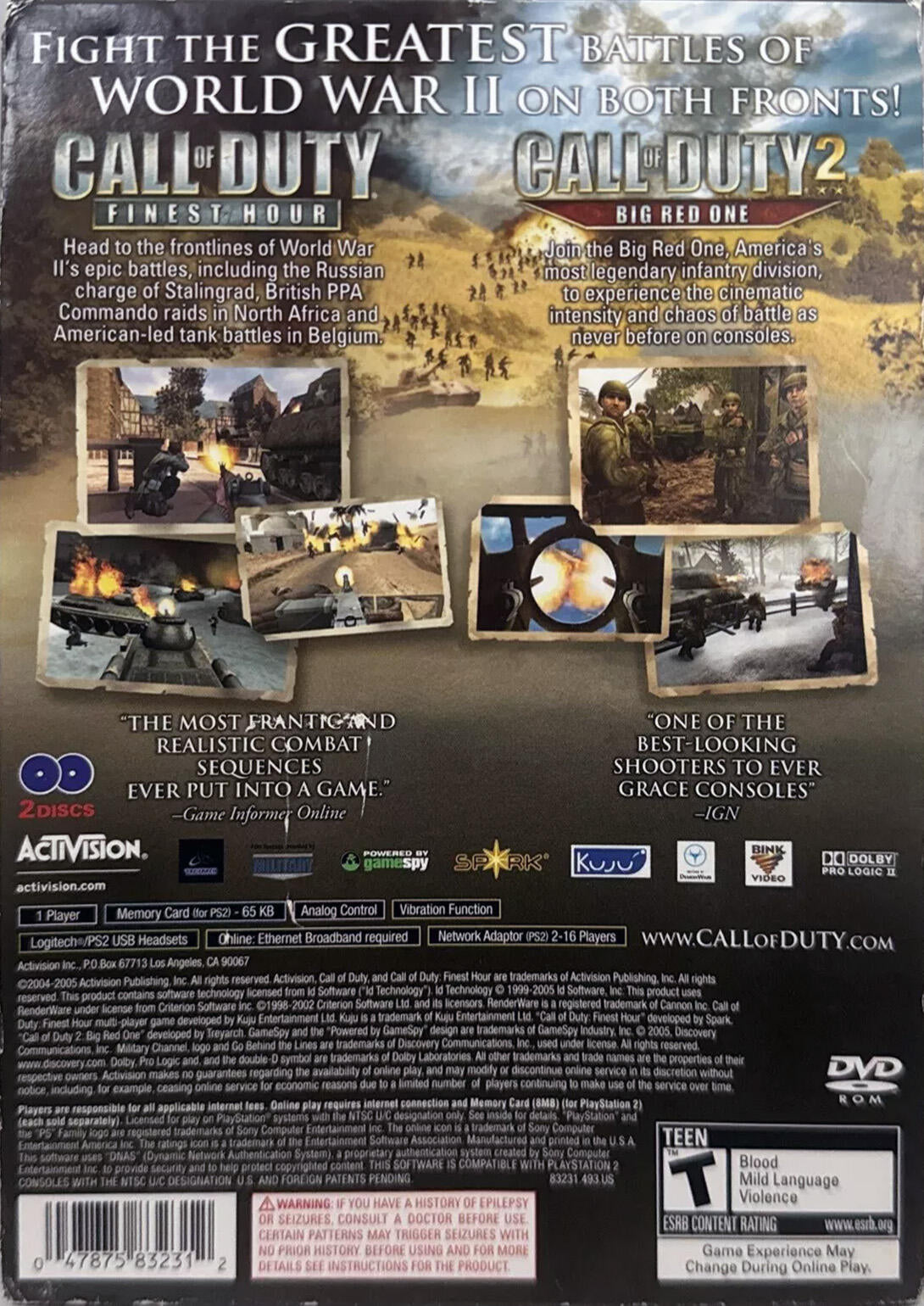 Call of Duty Legacy (Includes Finest Hour, Big Red One) - PlayStation 2