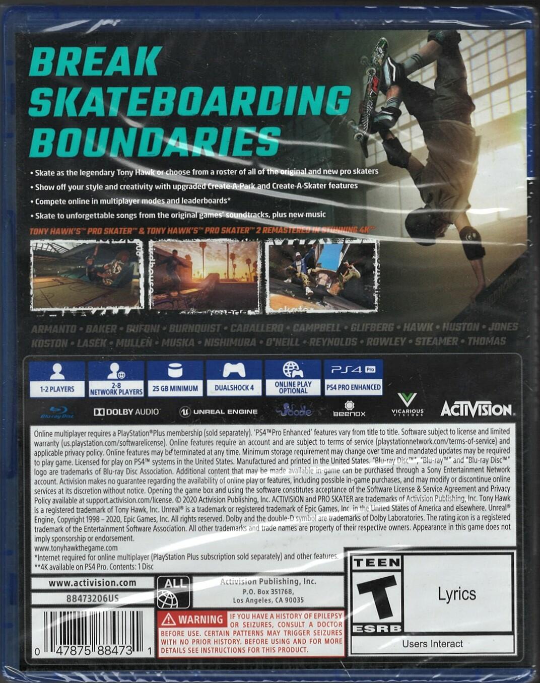 Tony Hawk's Pro Skater 1 + 2 - PlayStation 4