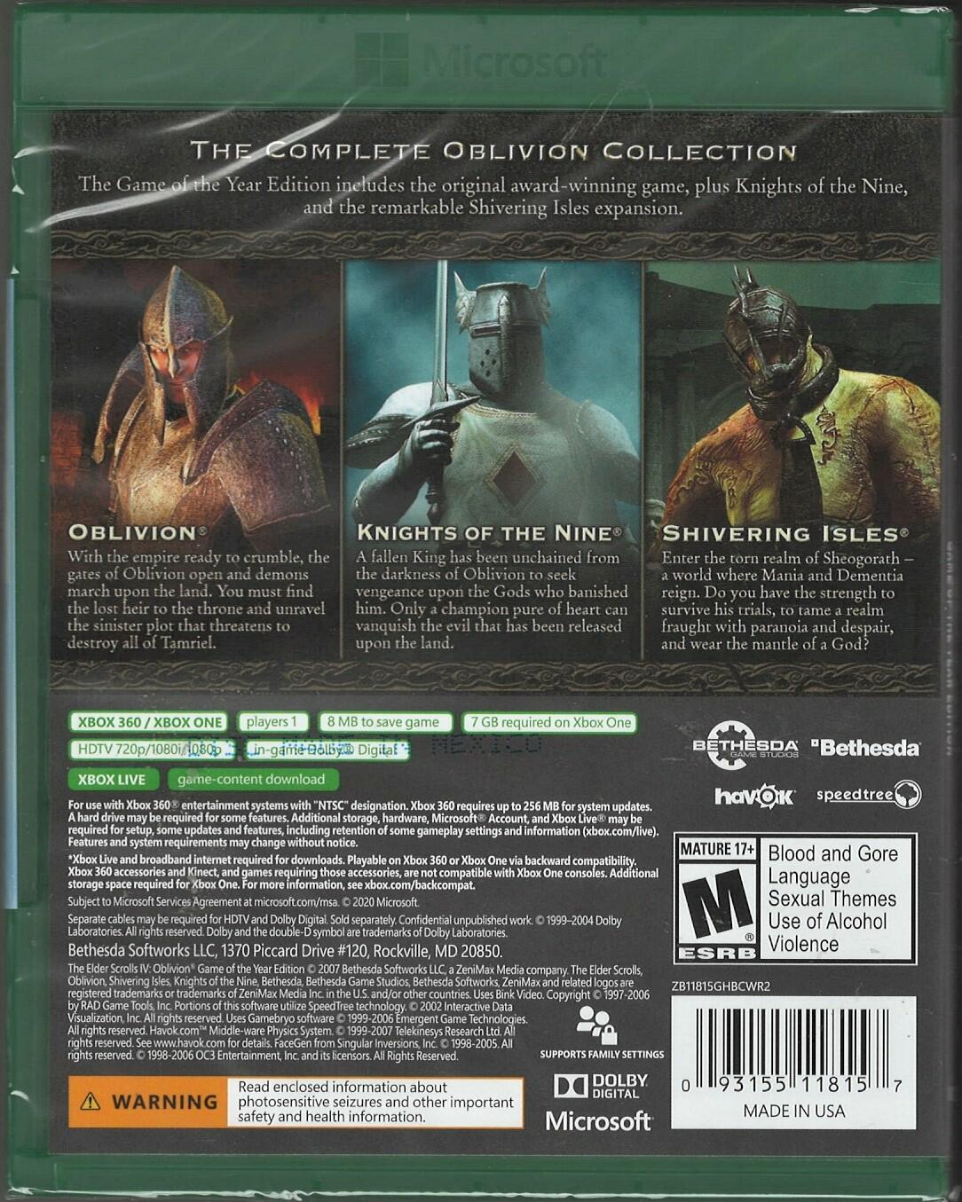 Oblivion Game of the Year Edition (Greatest Hits) (XB1 Packaging) - Xbox 360