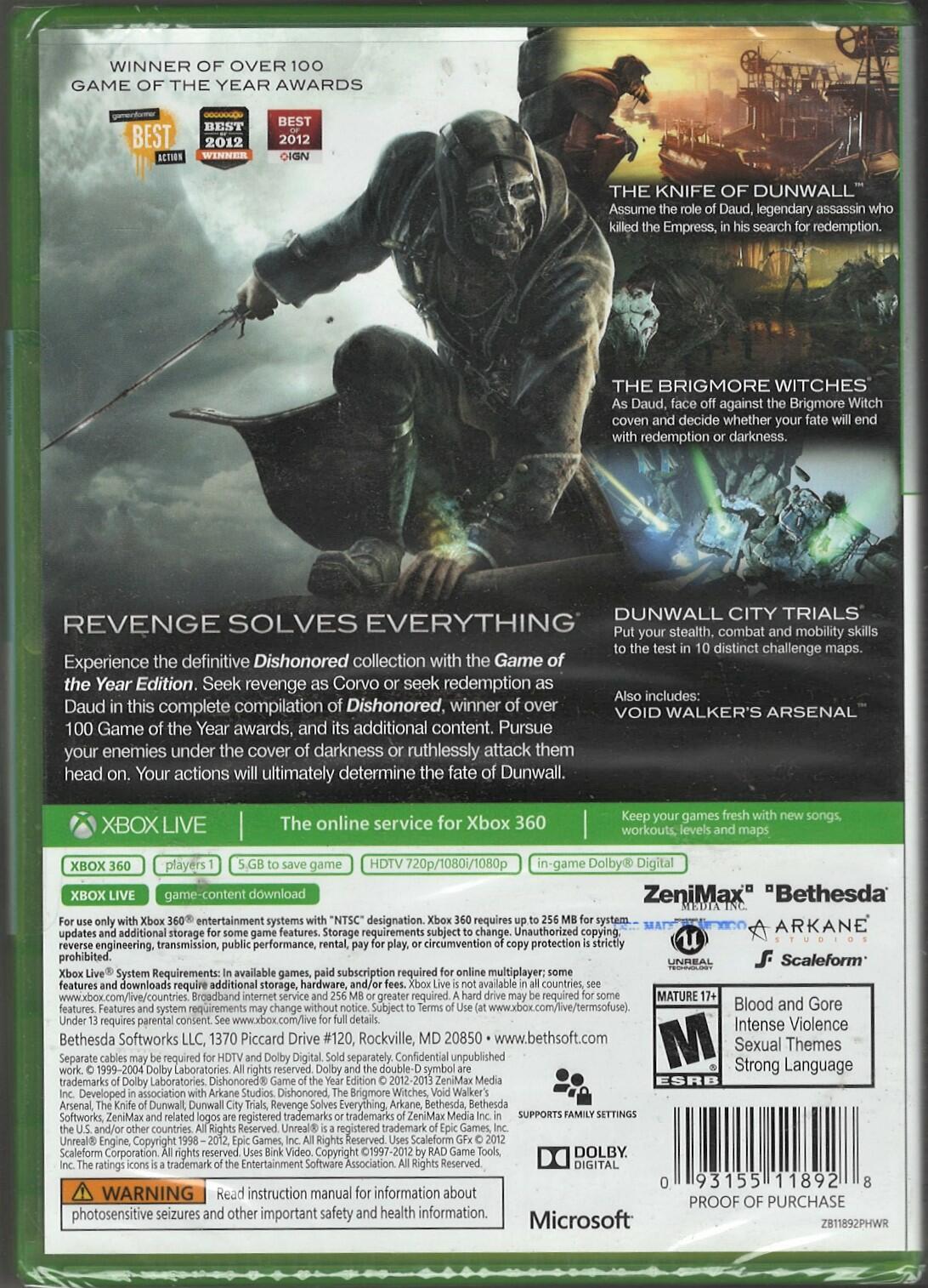 Dishonored: Game of the Year Edition (Platinum Hits) - Xbox 360