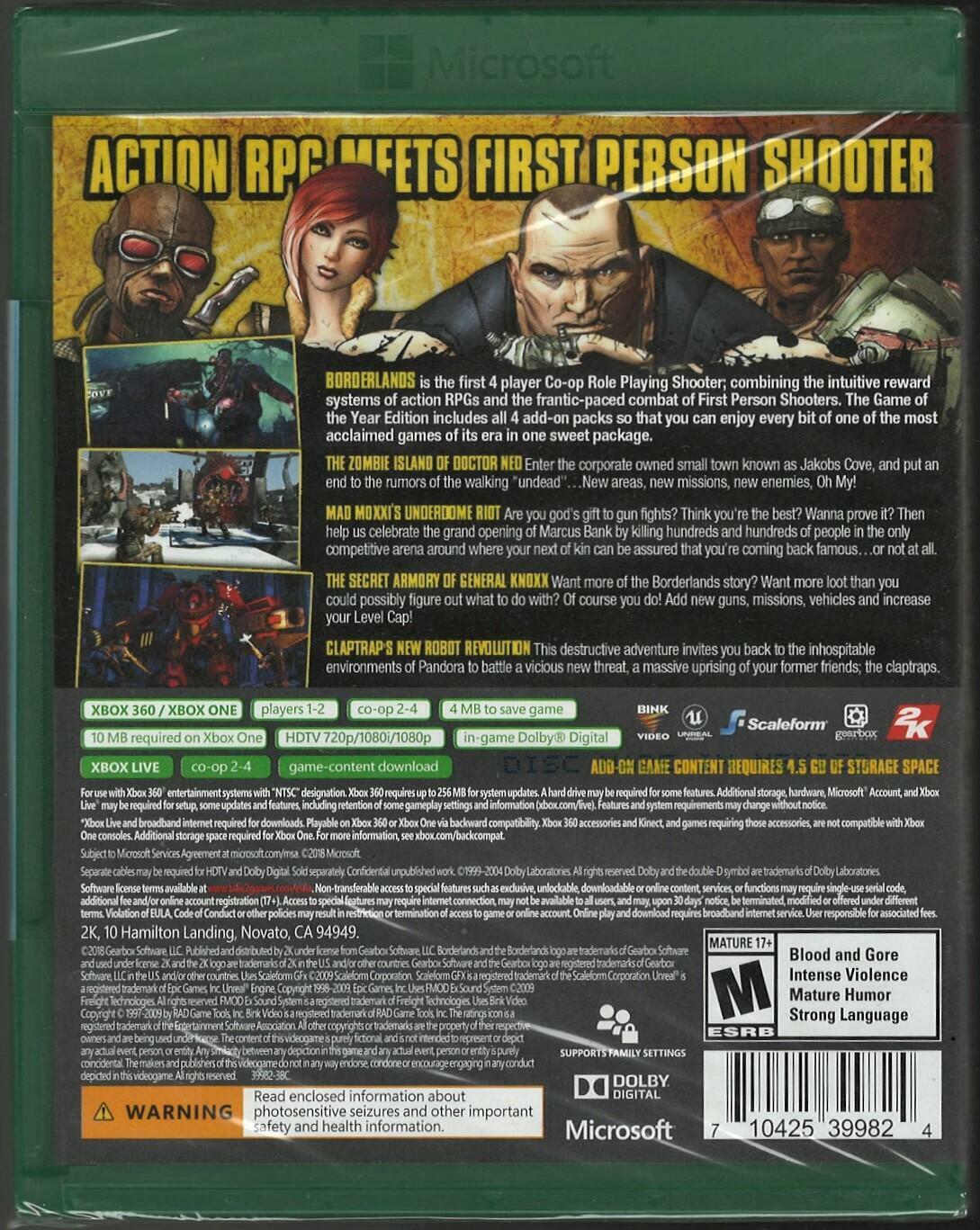 Borderlands Game of the Year Edition - Xbox 360/XB1 New Packaging