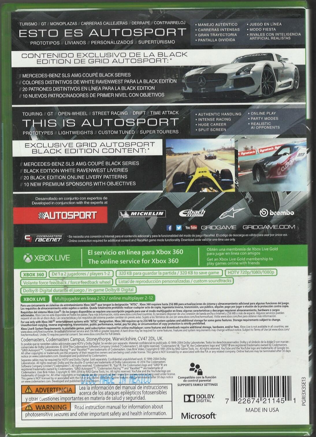 GRID Autosport: Black Edition - Xbox 360