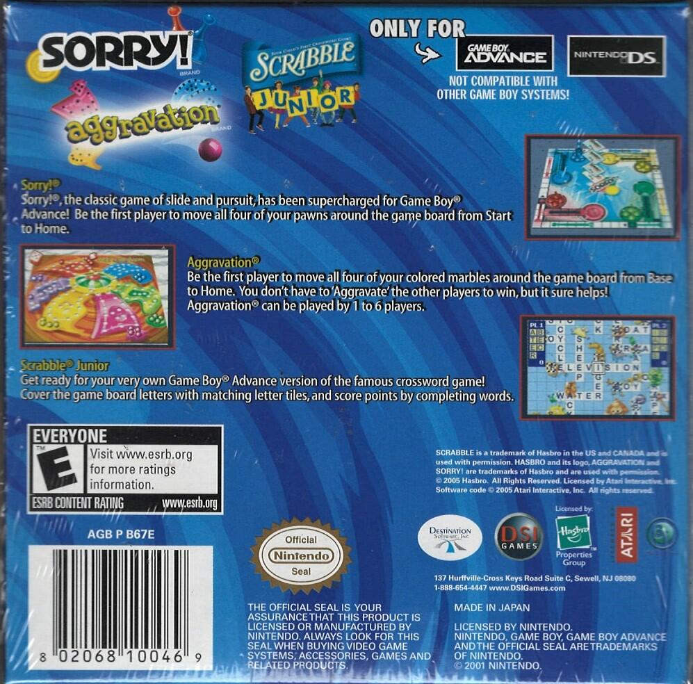 Sorry / Aggravation / Scrabble Junior - GameBoy Advance