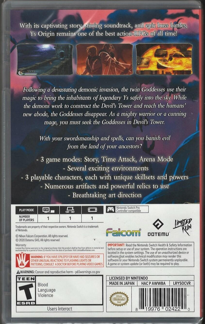 Ys Origin - Nintendo Switch