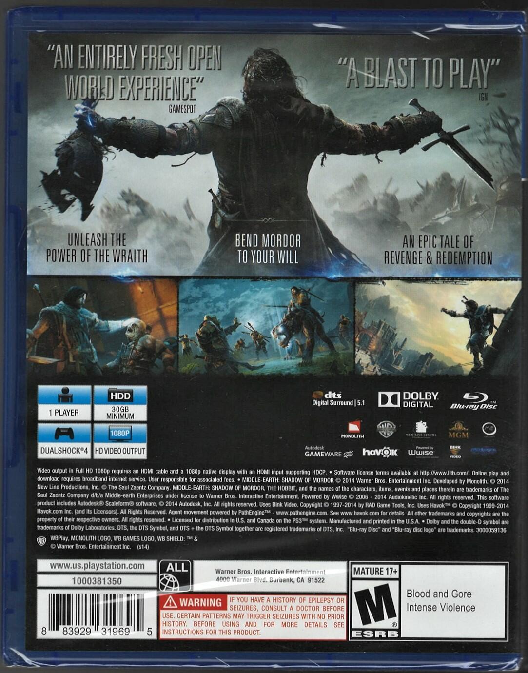 Middle Earth: Shadow of Mordor - PlayStation 4