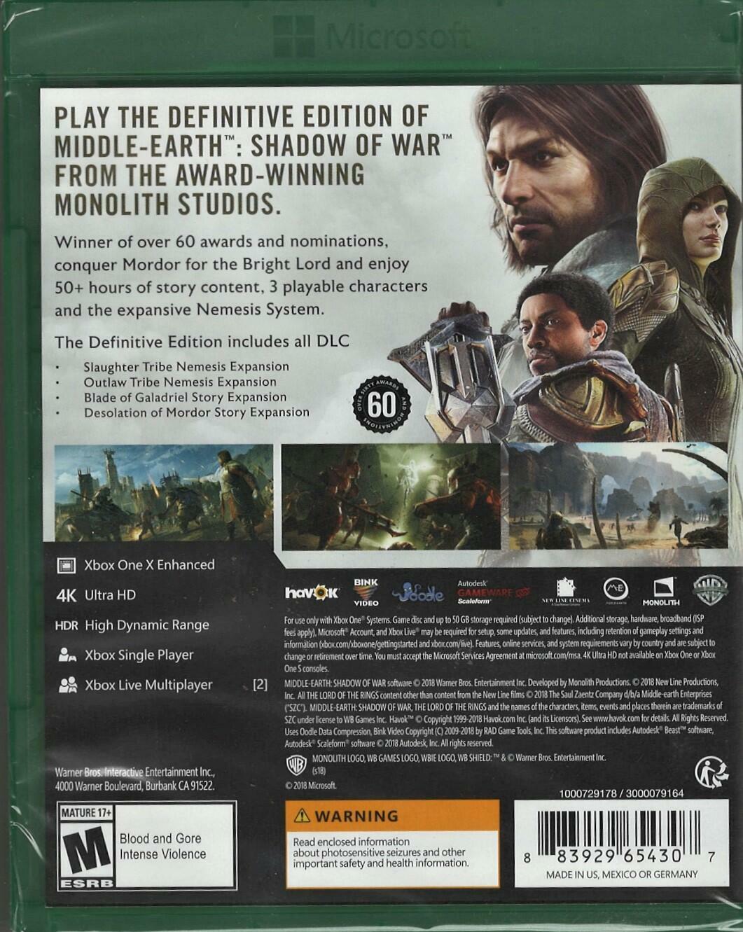 Middle-Earth: Shadow of War Definitive Edition - Xbox One