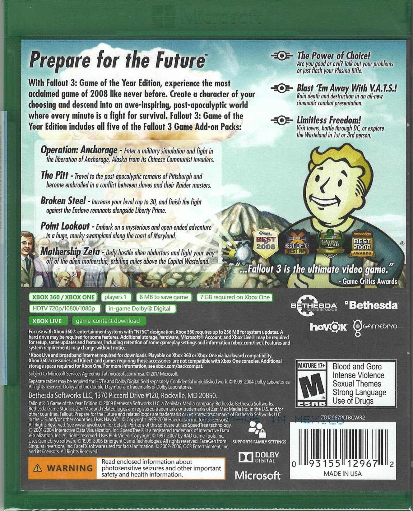 Fallout 3: Game of The Year Edition (Platinum Hits) - Xbox 360